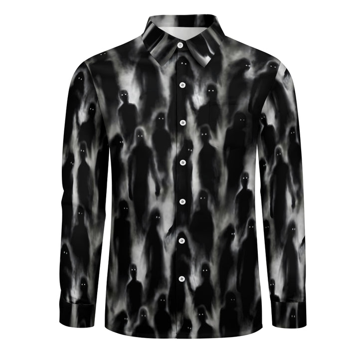 Men's Casual Shirt Darkness Ghost Print Button Down Long Sleeve Halloween Shirt 2409007447