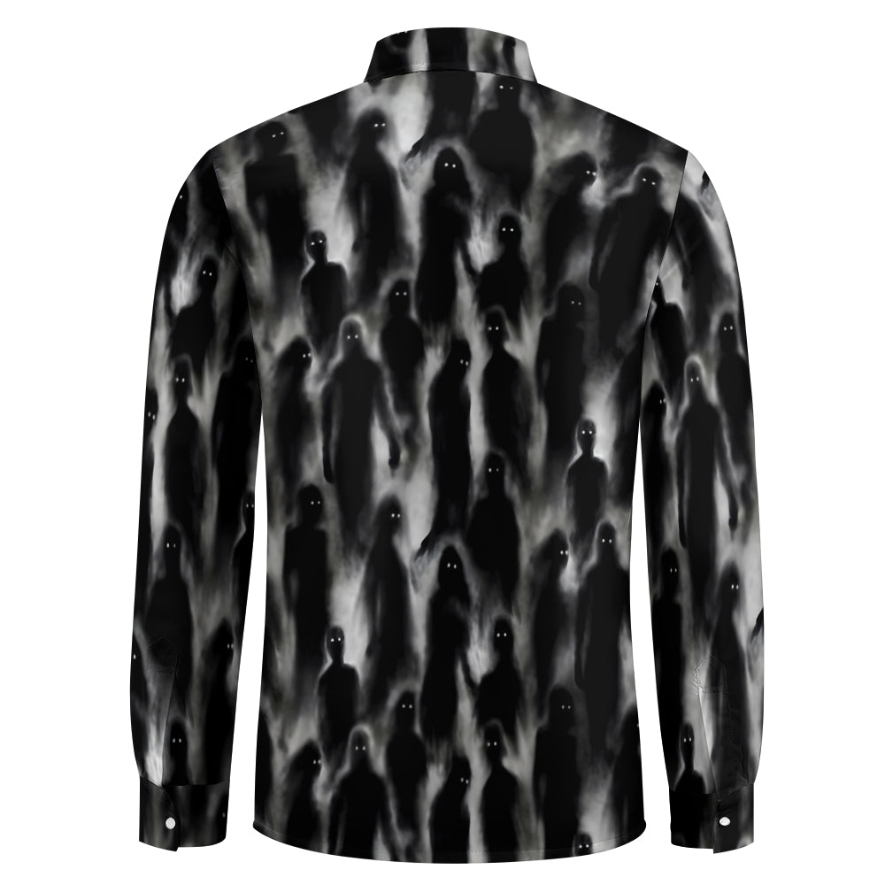 Men's Casual Shirt Darkness Ghost Print Button Down Long Sleeve Halloween Shirt 2409007447