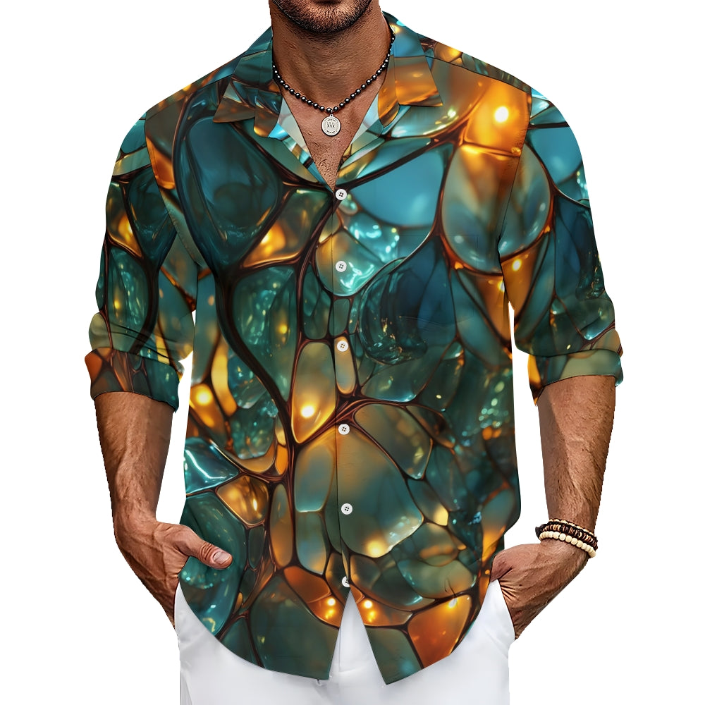 Casual Art Print Long Sleeve Hawaiian Shirt 2409007448