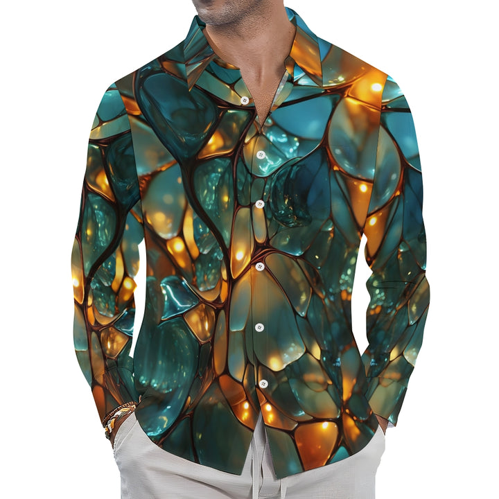 Casual Art Print Long Sleeve Hawaiian Shirt 2409007448