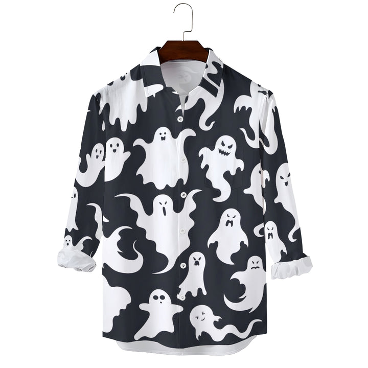 Men's Halloween Ghost Print Long Sleeve Shirt 2409007457