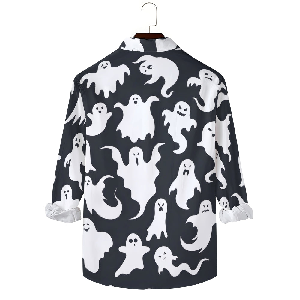 Men's Halloween Ghost Print Long Sleeve Shirt 2409007457