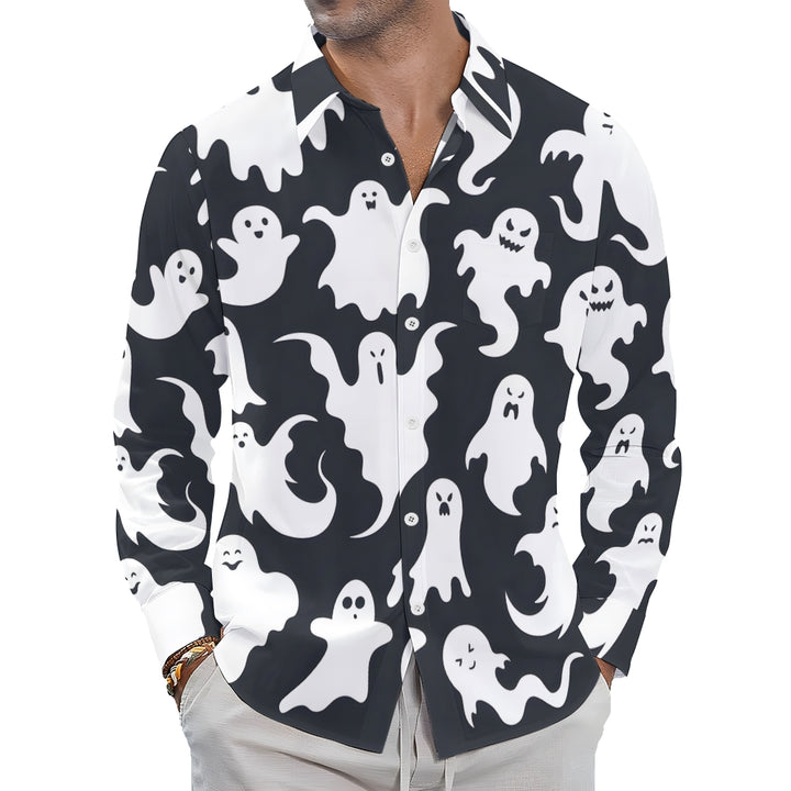 Men's Halloween Ghost Print Long Sleeve Shirt 2409007457