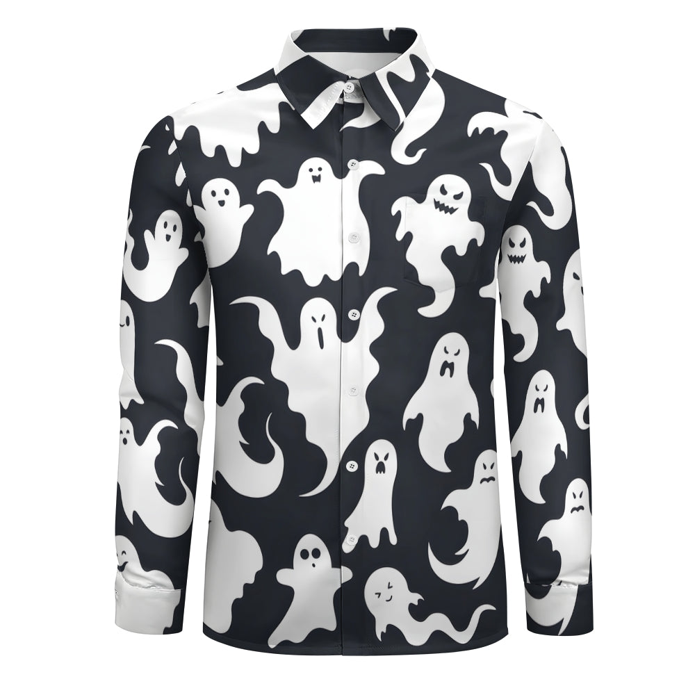 Men's Halloween Ghost Print Long Sleeve Shirt 2409007457