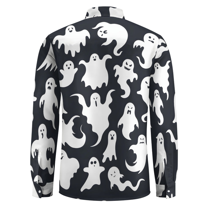 Men's Halloween Ghost Print Long Sleeve Shirt 2409007457