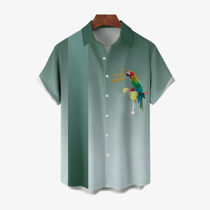 Hawaiian Parrot Cocktail Oversized Short Sleeve Shirt 2409007621