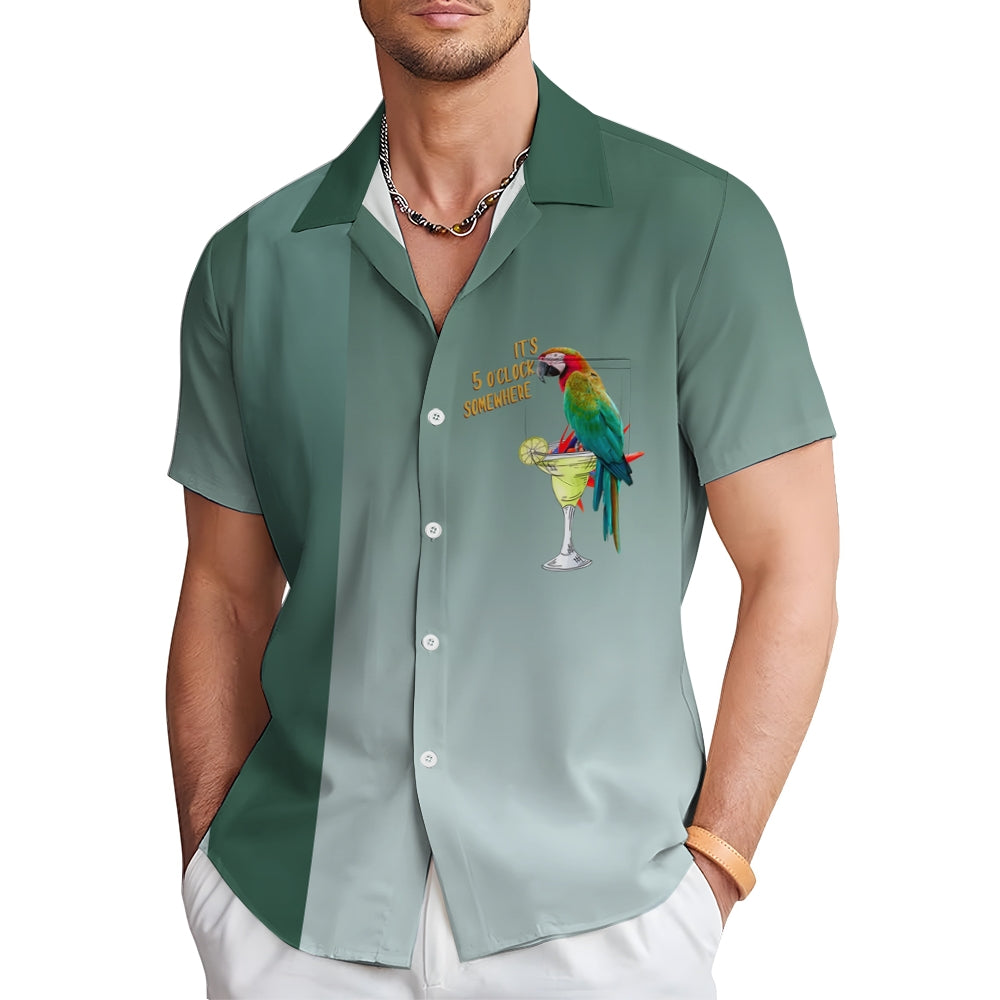 Hawaiian Parrot Cocktail Oversized Short Sleeve Shirt 2409007621