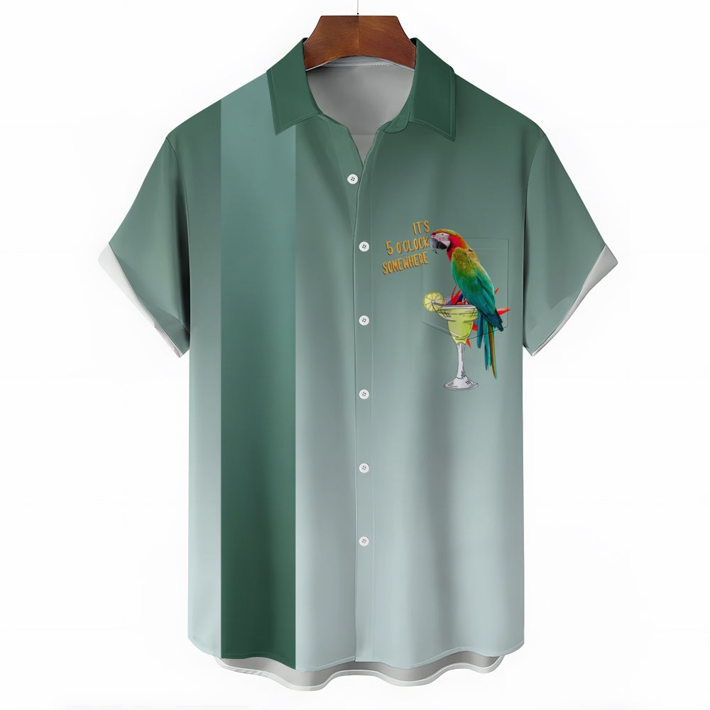 Hawaiian Parrot Cocktail Oversized Short Sleeve Shirt 2409007621