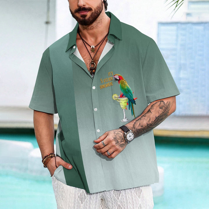 Hawaiian Parrot Cocktail Oversized Short Sleeve Shirt 2409007621