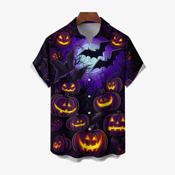 Halloween Ghost Pumpkin Print Casual Short Sleeve Shirt 2409007650