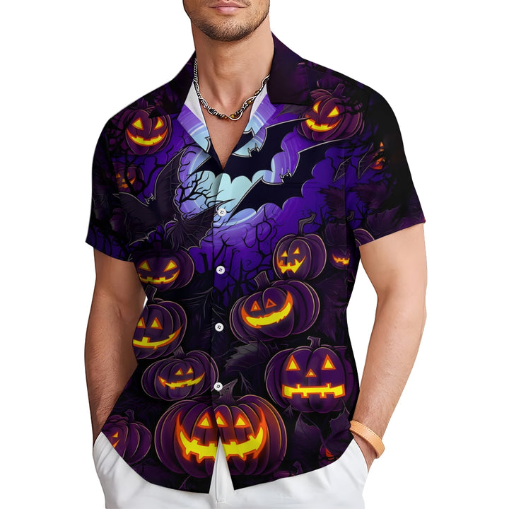 Halloween Ghost Pumpkin Print Casual Short Sleeve Shirt 2409007650