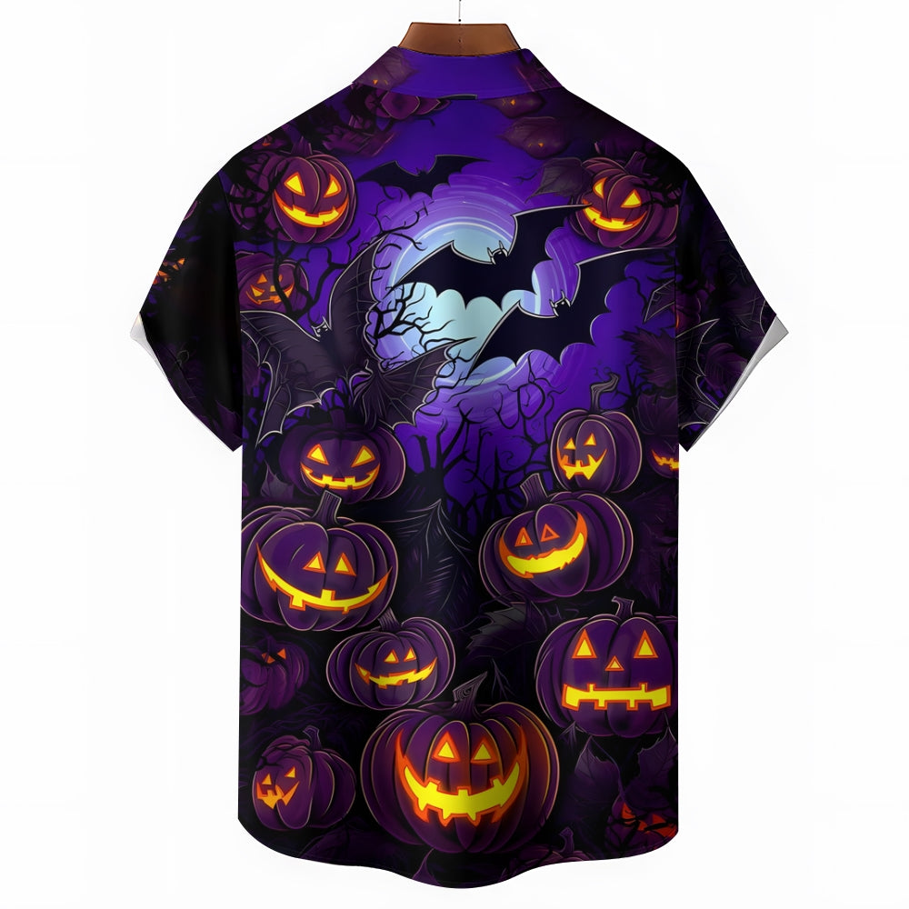 Halloween Ghost Pumpkin Print Casual Short Sleeve Shirt 2409007650