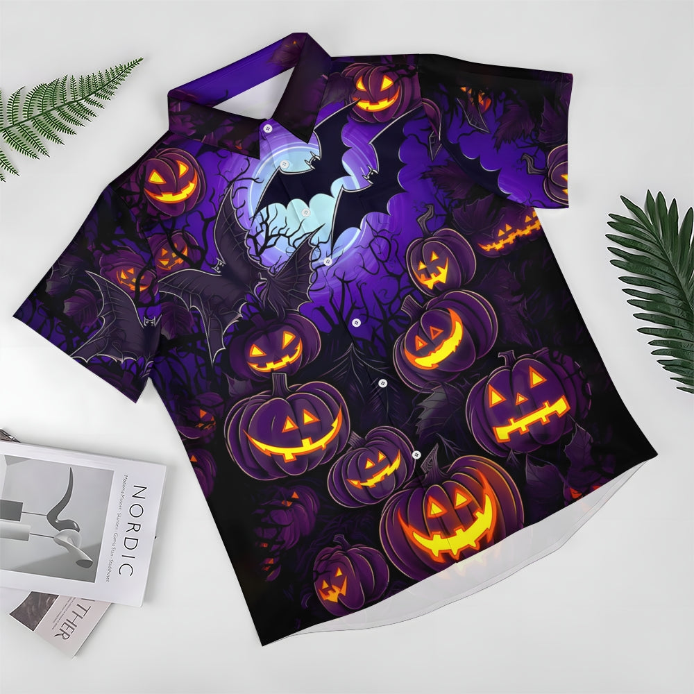 Halloween Ghost Pumpkin Print Casual Short Sleeve Shirt 2409007650