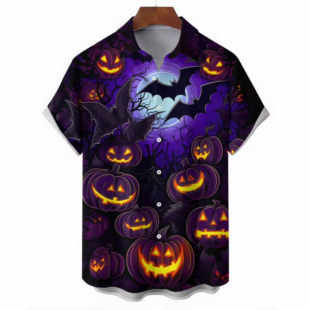 Halloween Ghost Pumpkin Print Casual Short Sleeve Shirt 2409007650