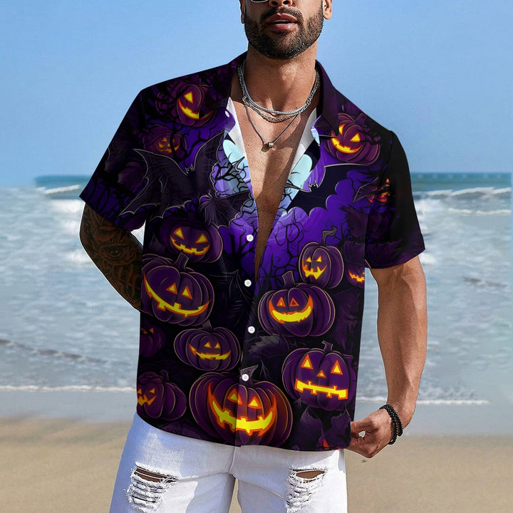 Halloween Ghost Pumpkin Print Casual Short Sleeve Shirt 2409007650