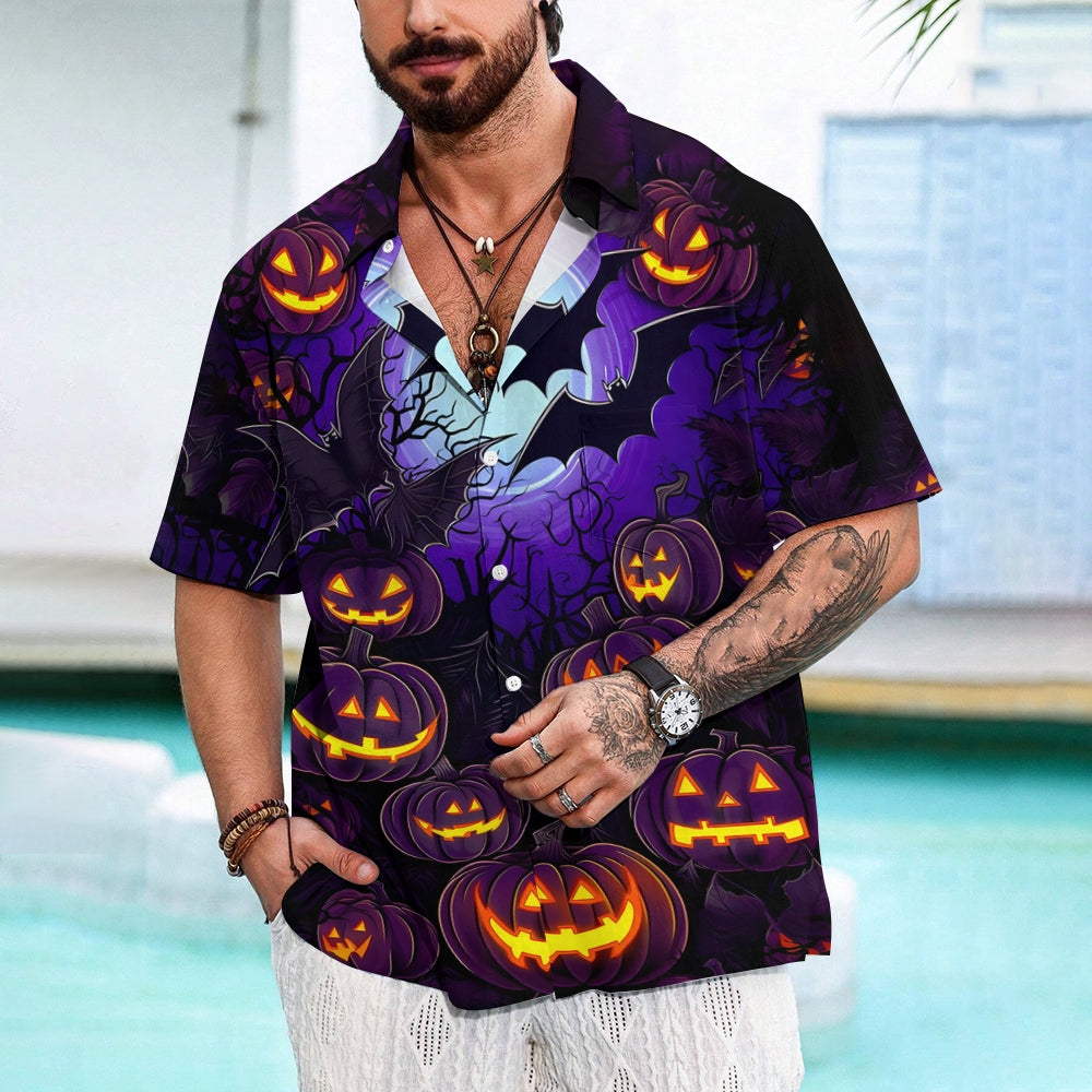 Halloween Ghost Pumpkin Print Casual Short Sleeve Shirt 2409007650