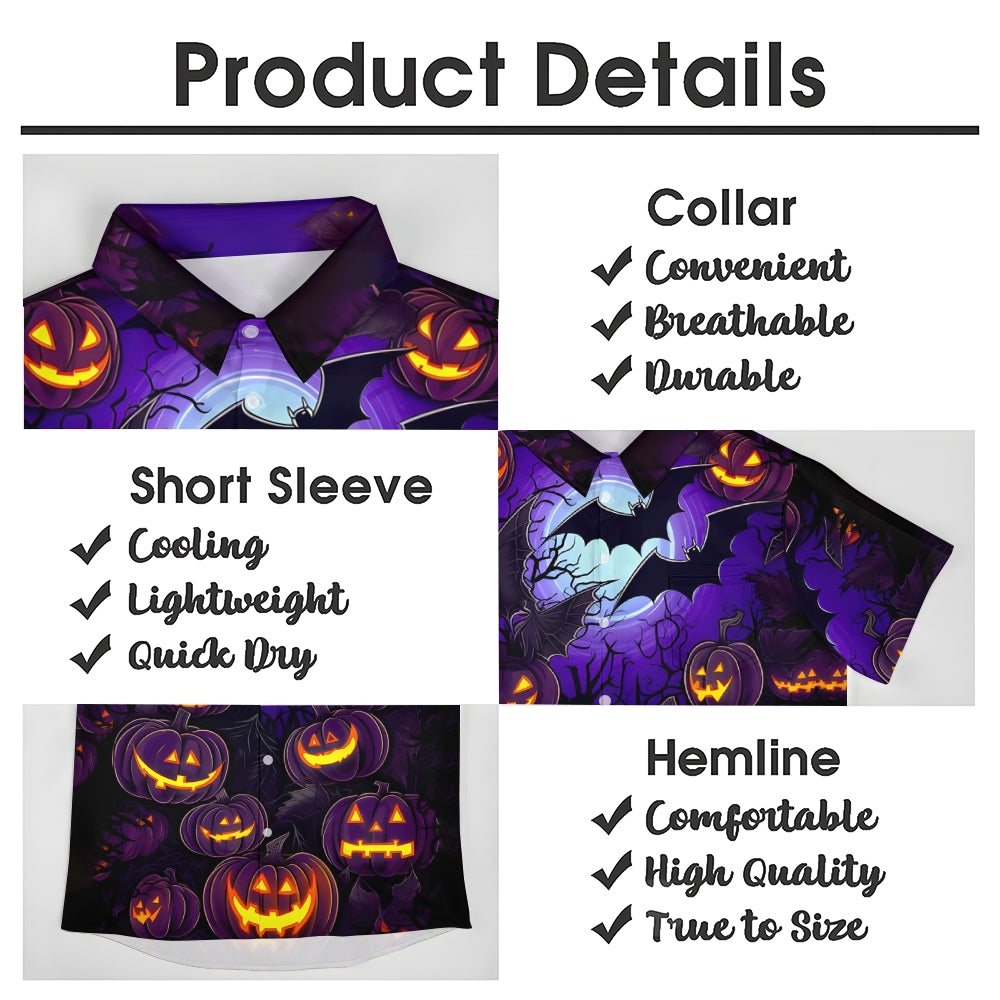 Halloween Ghost Pumpkin Print Casual Short Sleeve Shirt 2409007650