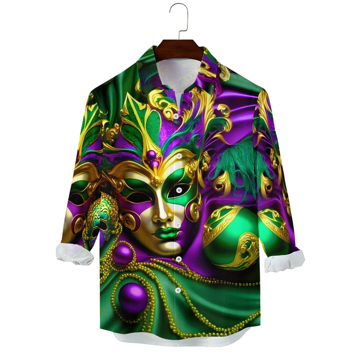 Men's Art Mardi Gras Print Long Sleeve Shirt 2408003143