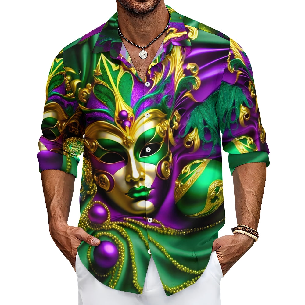 Men's Art Mardi Gras Print Long Sleeve Shirt 2408003143