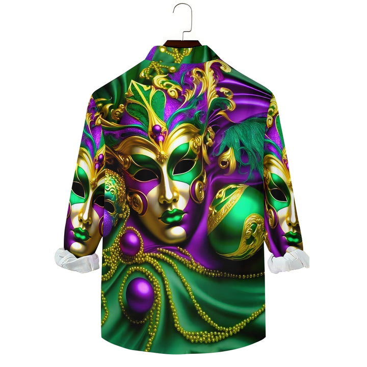 Men's Art Mardi Gras Print Long Sleeve Shirt 2408003143