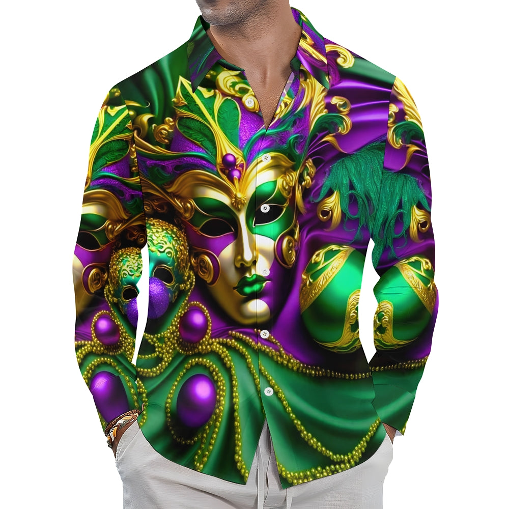 Men's Art Mardi Gras Print Long Sleeve Shirt 2408003143