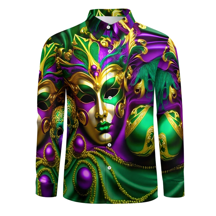 Men's Art Mardi Gras Print Long Sleeve Shirt 2408003143