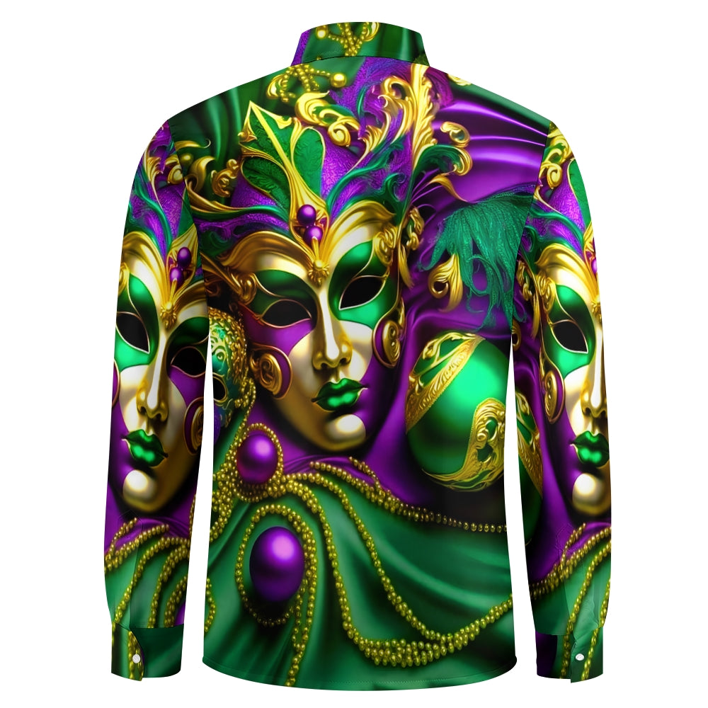 Men's Art Mardi Gras Print Long Sleeve Shirt 2408003143