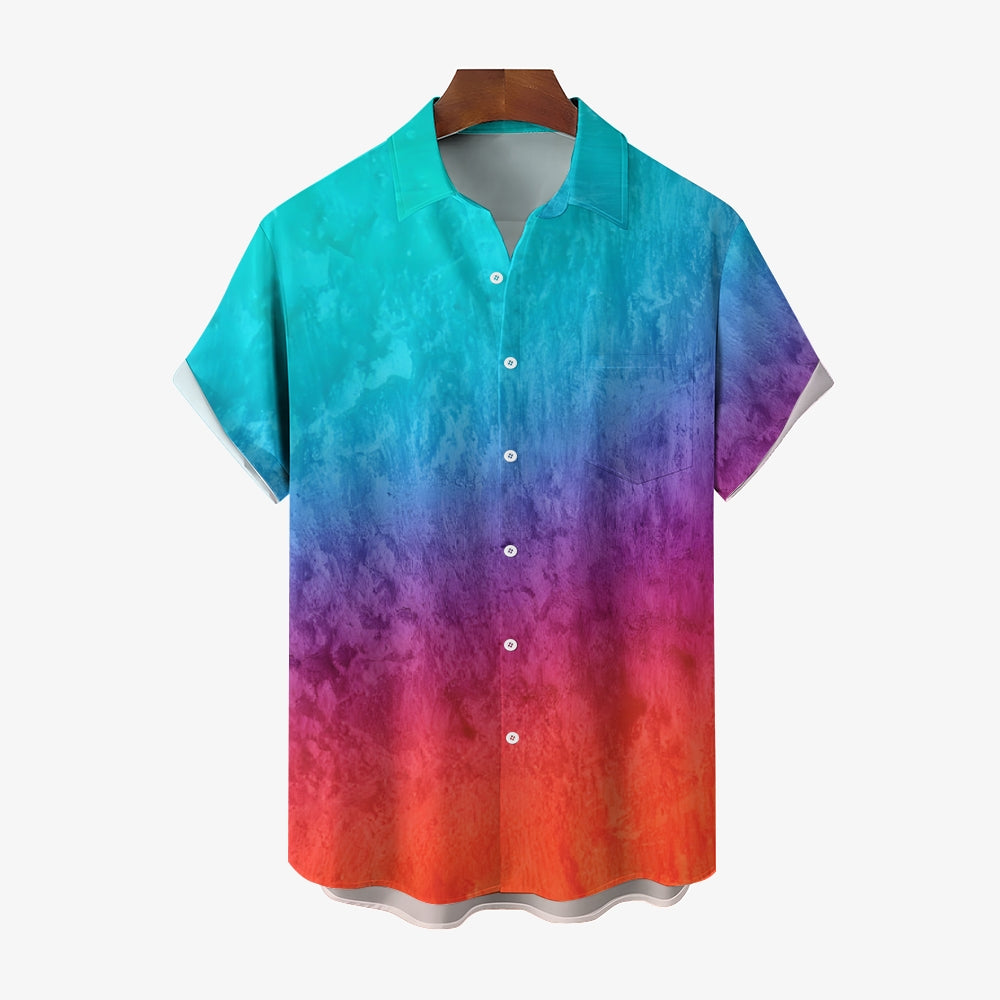 Men's Vibrant Gradient Rainbow Graphic Print Classic Lapel Shirt 2409008365