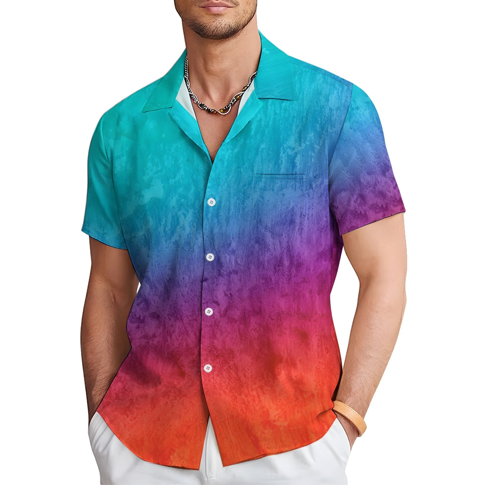 Men's Vibrant Gradient Rainbow Graphic Print Classic Lapel Shirt 2409008365