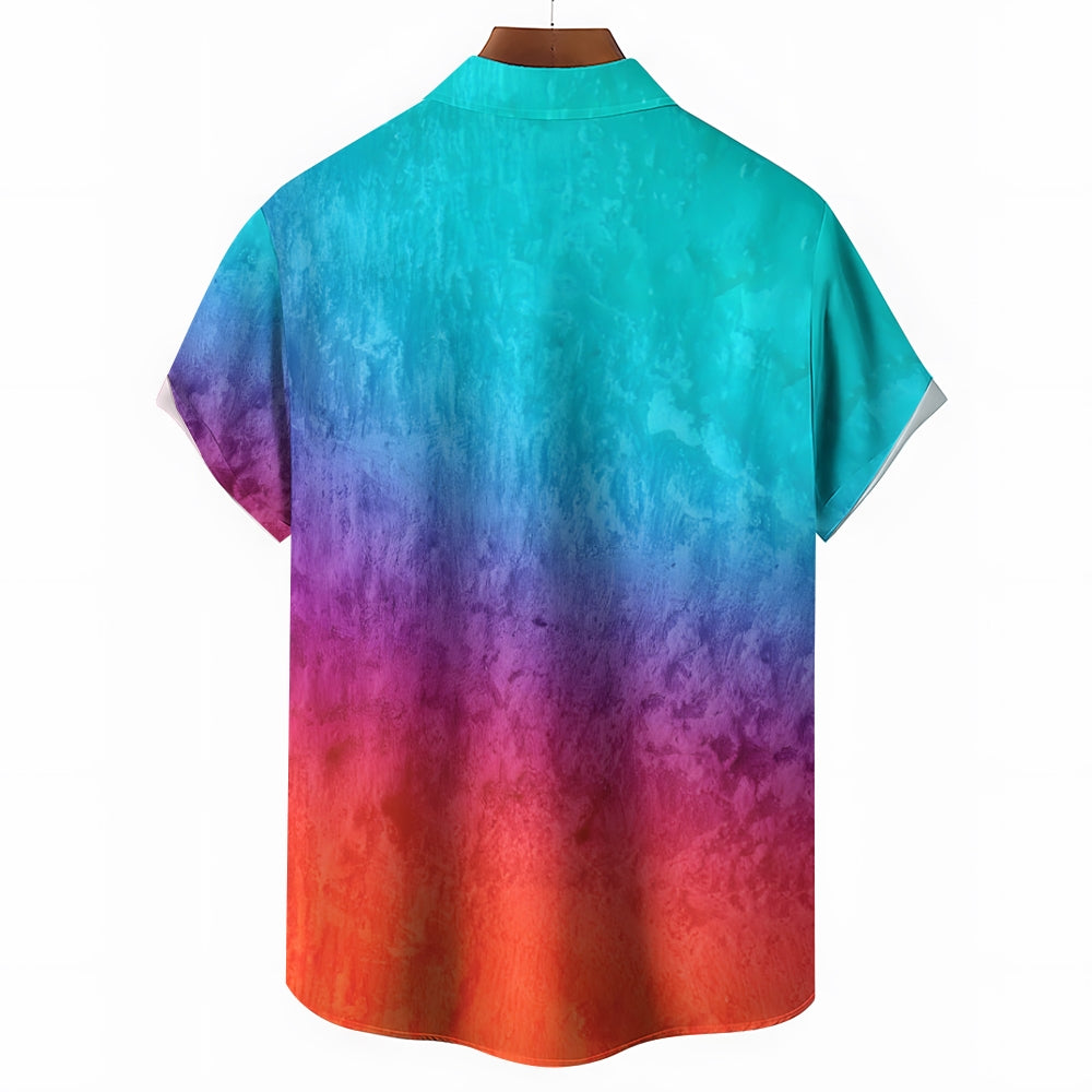 Men's Vibrant Gradient Rainbow Graphic Print Classic Lapel Shirt 2409008365