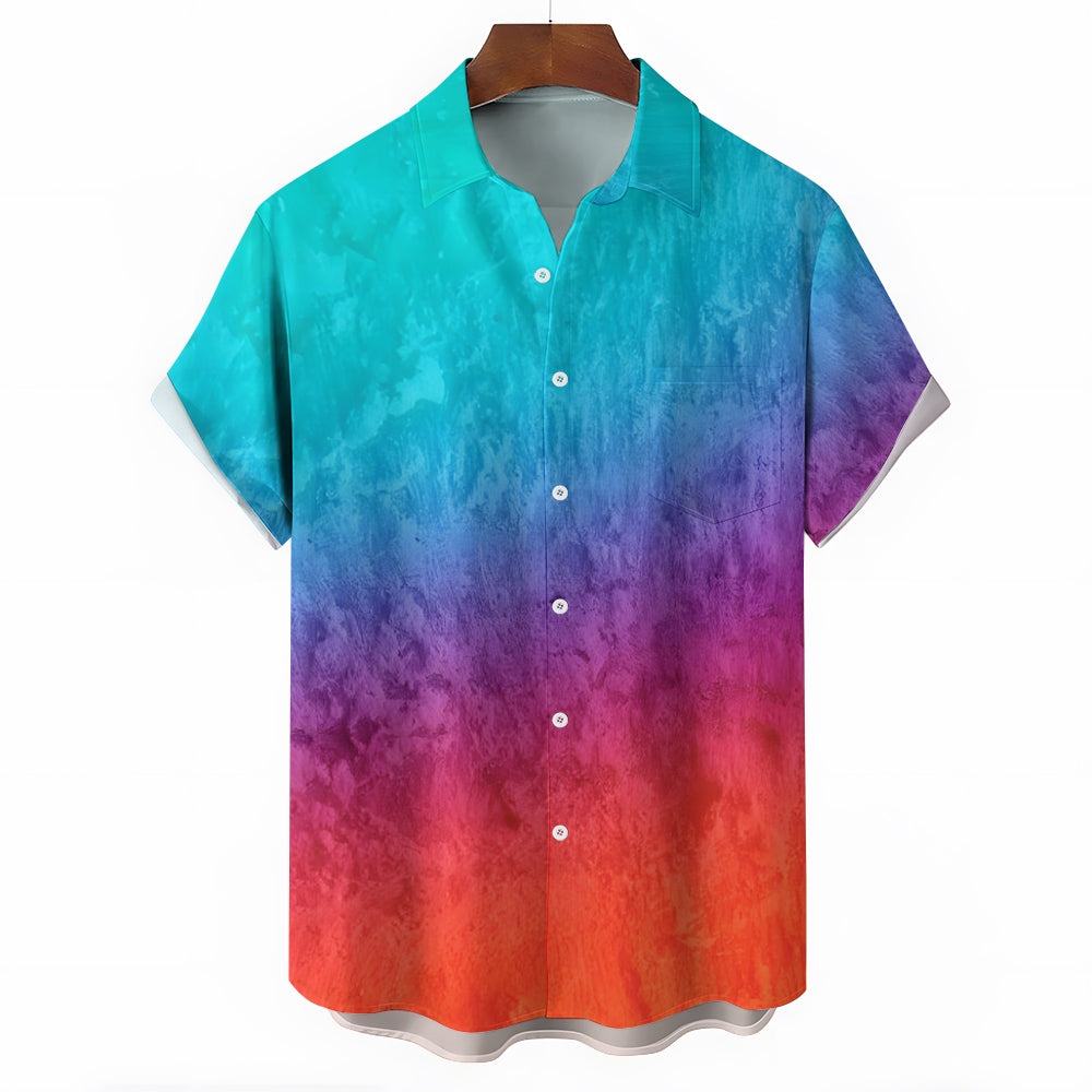 Men's Vibrant Gradient Rainbow Graphic Print Classic Lapel Shirt 2409008365