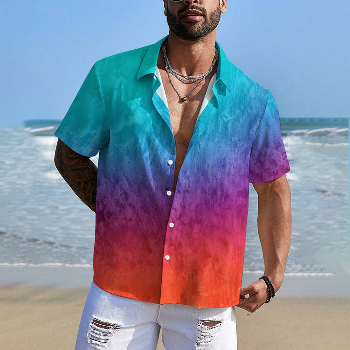 Men's Vibrant Gradient Rainbow Graphic Print Classic Lapel Shirt 2409008365