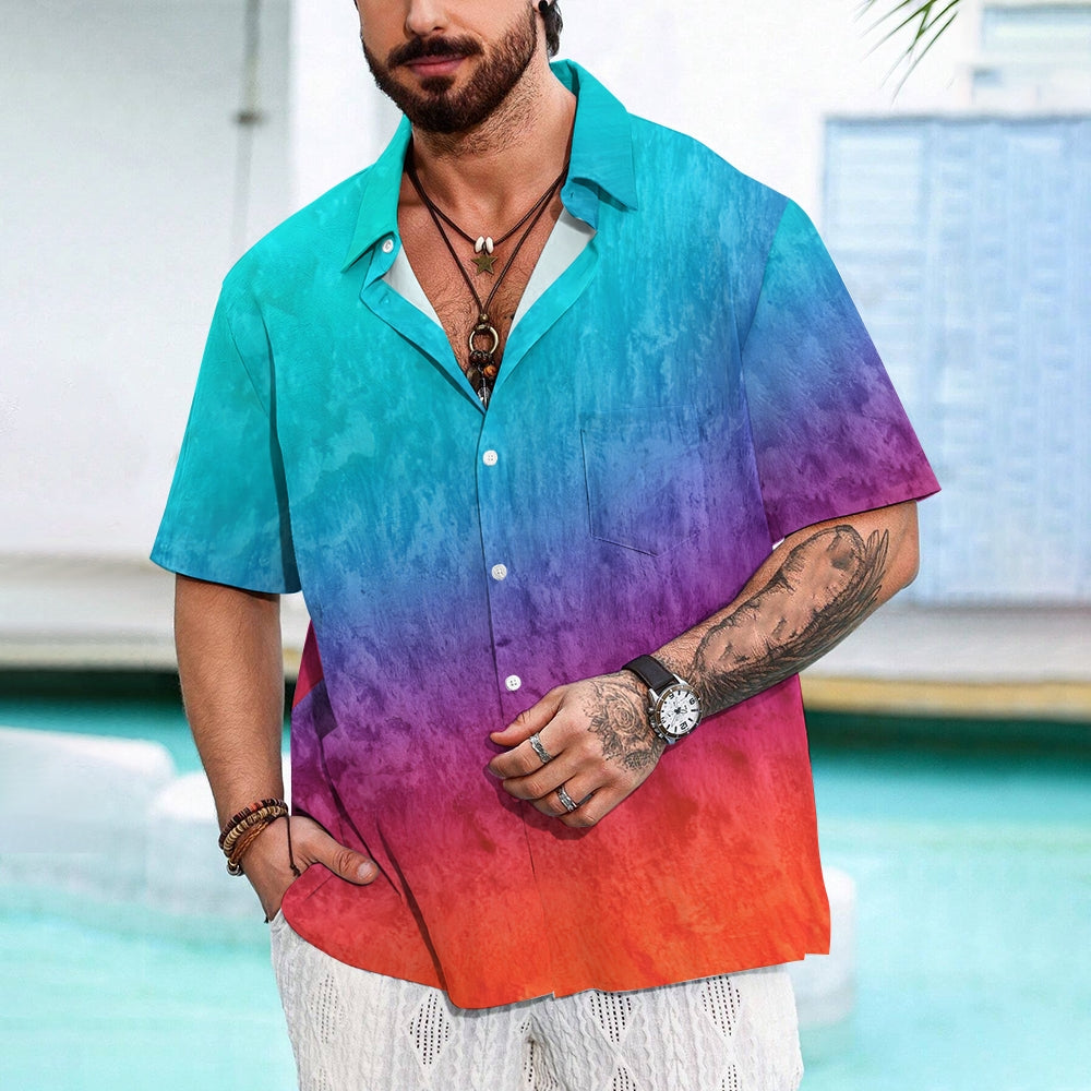 Men's Vibrant Gradient Rainbow Graphic Print Classic Lapel Shirt 2409008365