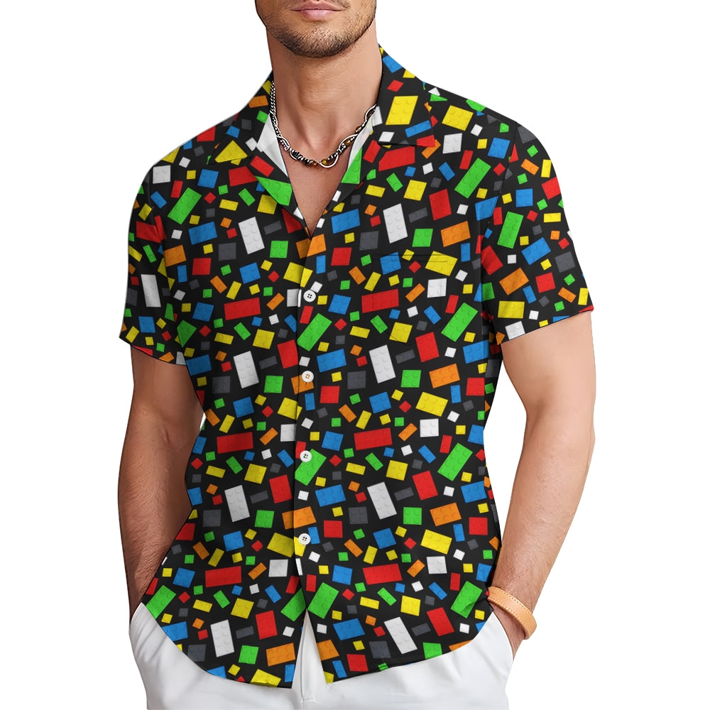 Men's Lego art print short-sleeved shirt 2409008469