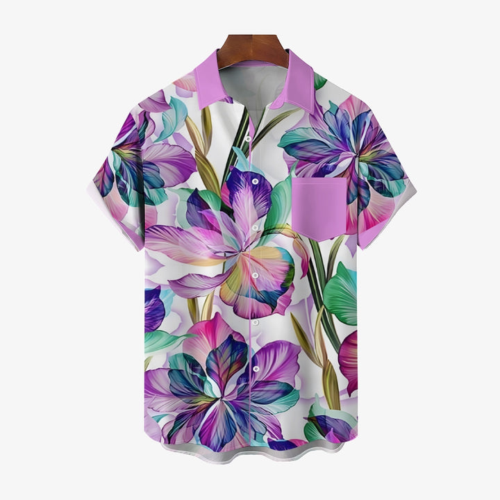 Men's Vibrant Hawaiian Floral Print Short Sleeve Shirt 2409008493