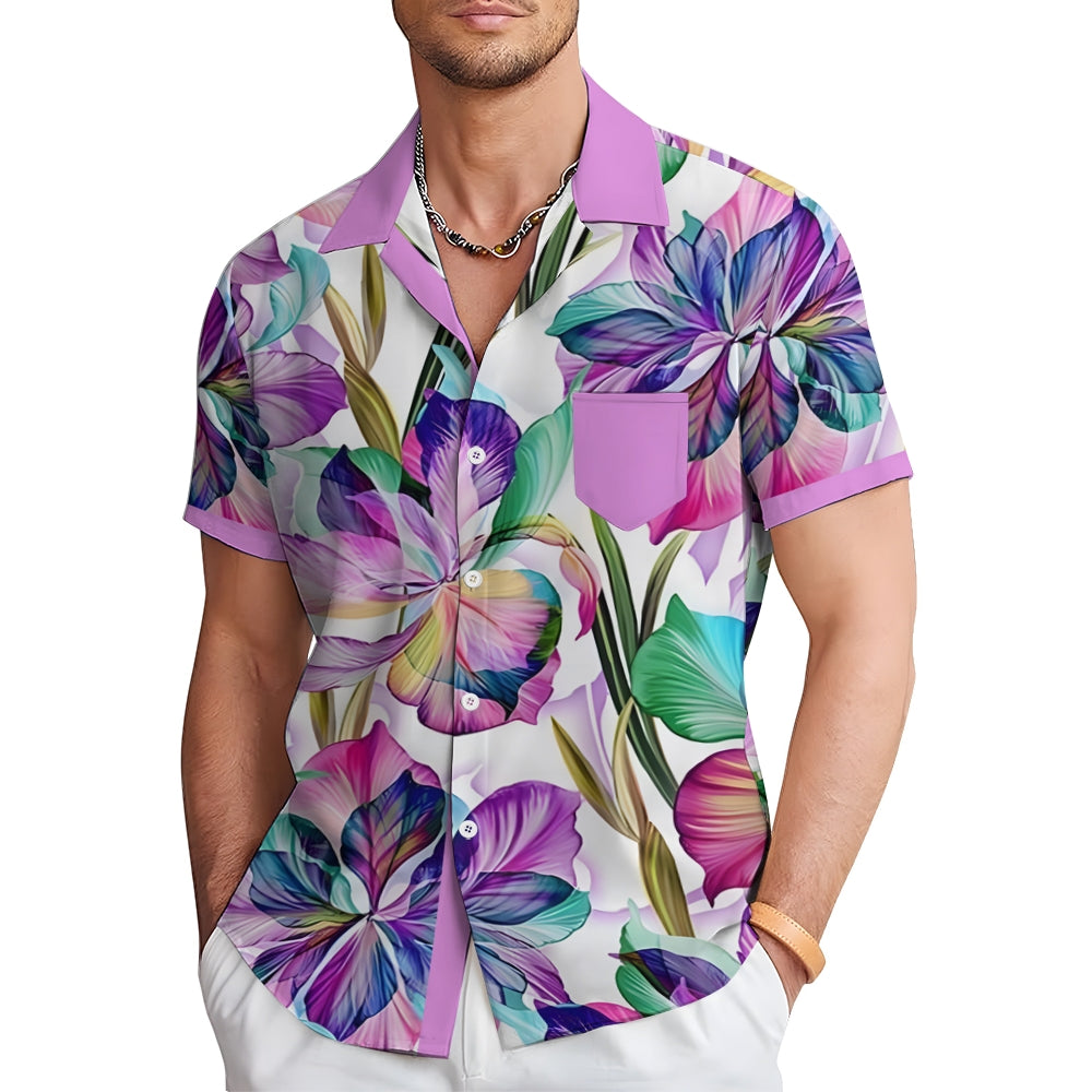 Men's Vibrant Hawaiian Floral Print Short Sleeve Shirt 2409008493