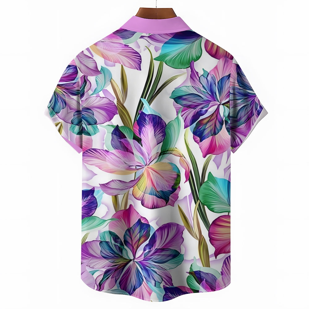 Men's Vibrant Hawaiian Floral Print Short Sleeve Shirt 2409008493