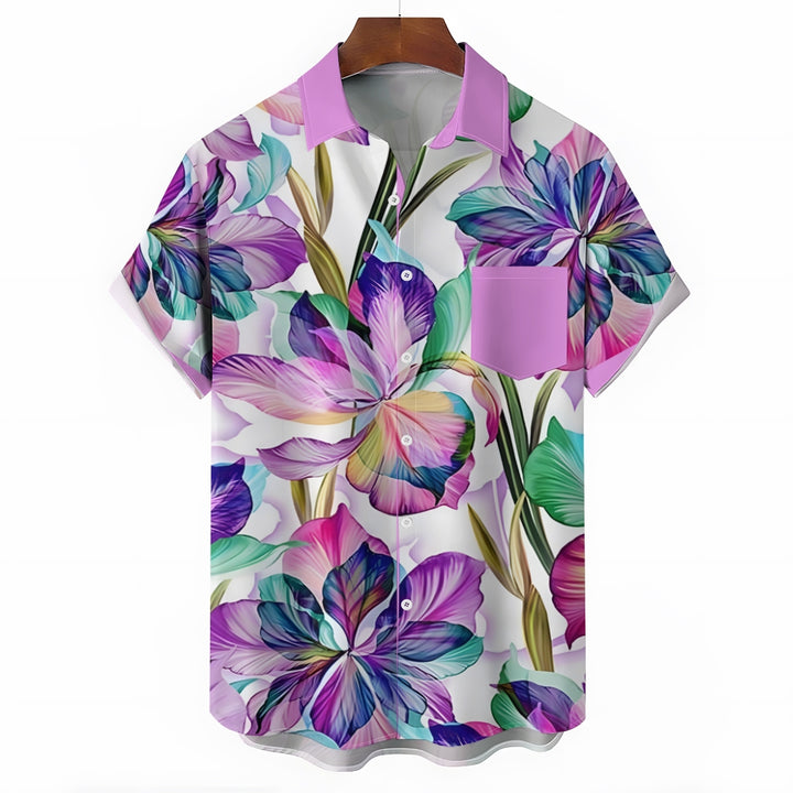 Men's Vibrant Hawaiian Floral Print Short Sleeve Shirt 2409008493