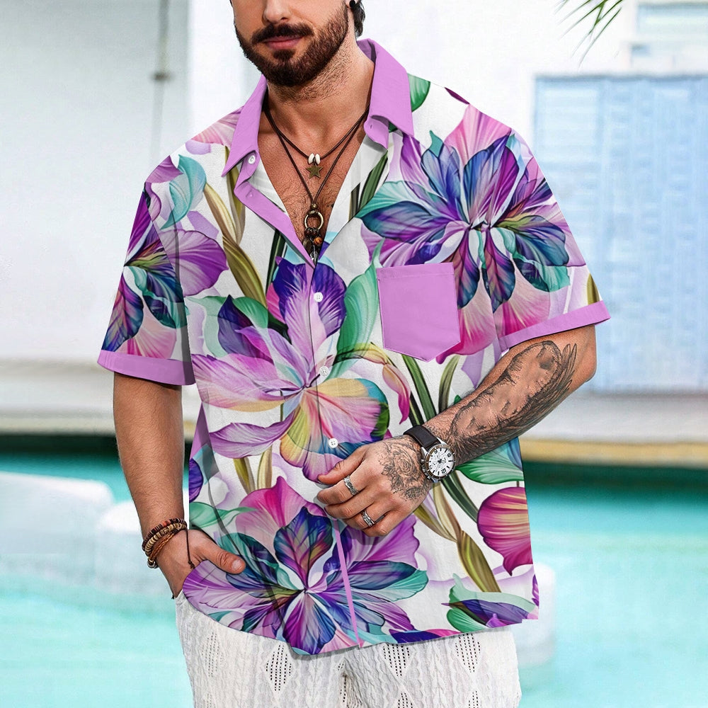 Men's Vibrant Hawaiian Floral Print Short Sleeve Shirt 2409008493