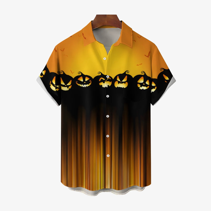 Halloween Pumpkin Line Casual Print Short-Sleeved Shirt 2409008504