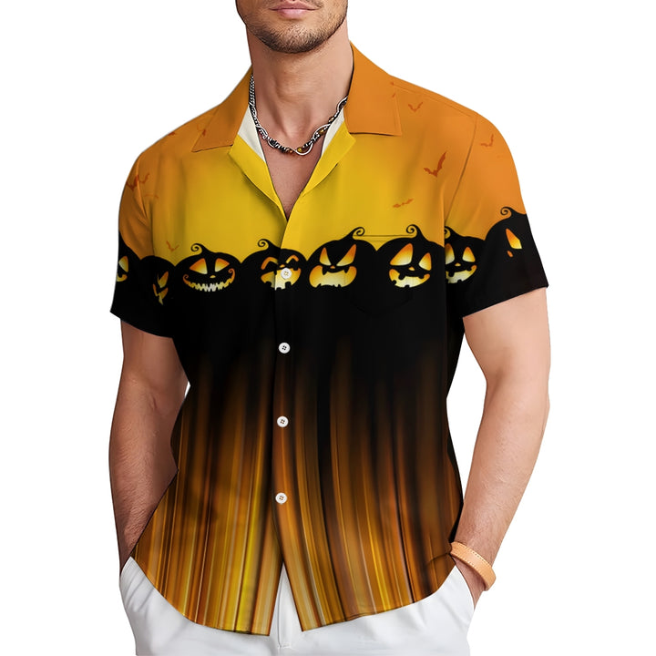 Halloween Pumpkin Line Casual Print Short-Sleeved Shirt 2409008504