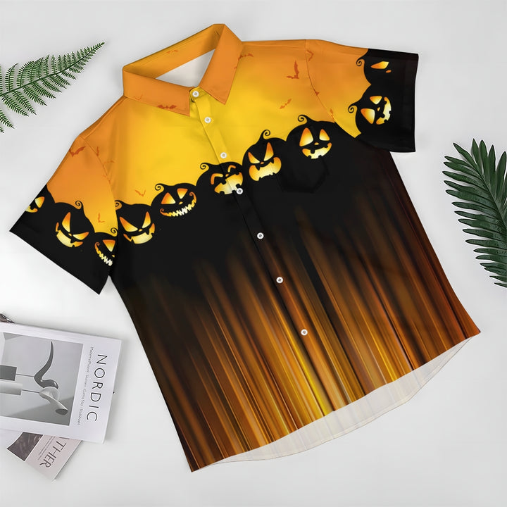 Halloween Pumpkin Line Casual Print Short-Sleeved Shirt 2409008504