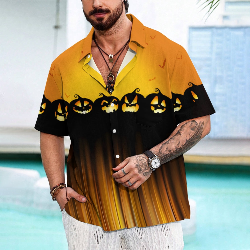 Halloween Pumpkin Line Casual Print Short-Sleeved Shirt 2409008504