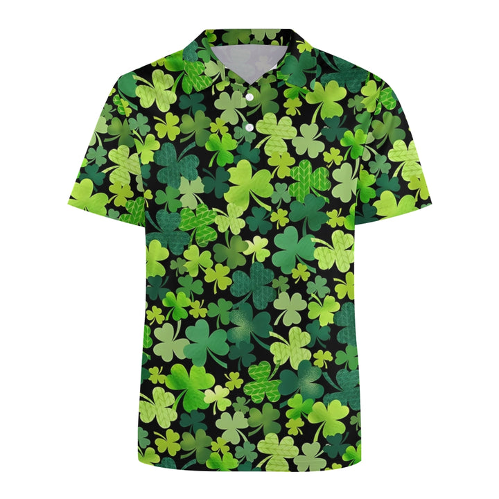 Men's Button-Down Short Sleeve St. Patrick's Day Shamrock Print Polo Shirt 2312000283