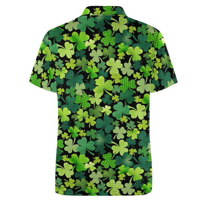 Men's Button-Down Short Sleeve St. Patrick's Day Shamrock Print Polo Shirt 2312000283