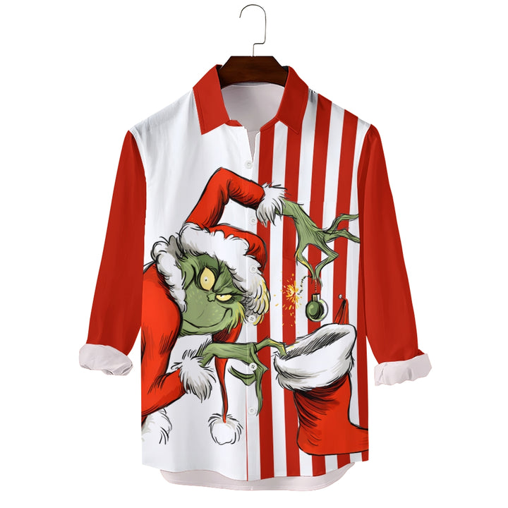 Men's   Casual Grinch Printed Long Sleeve Shirt 2311000206