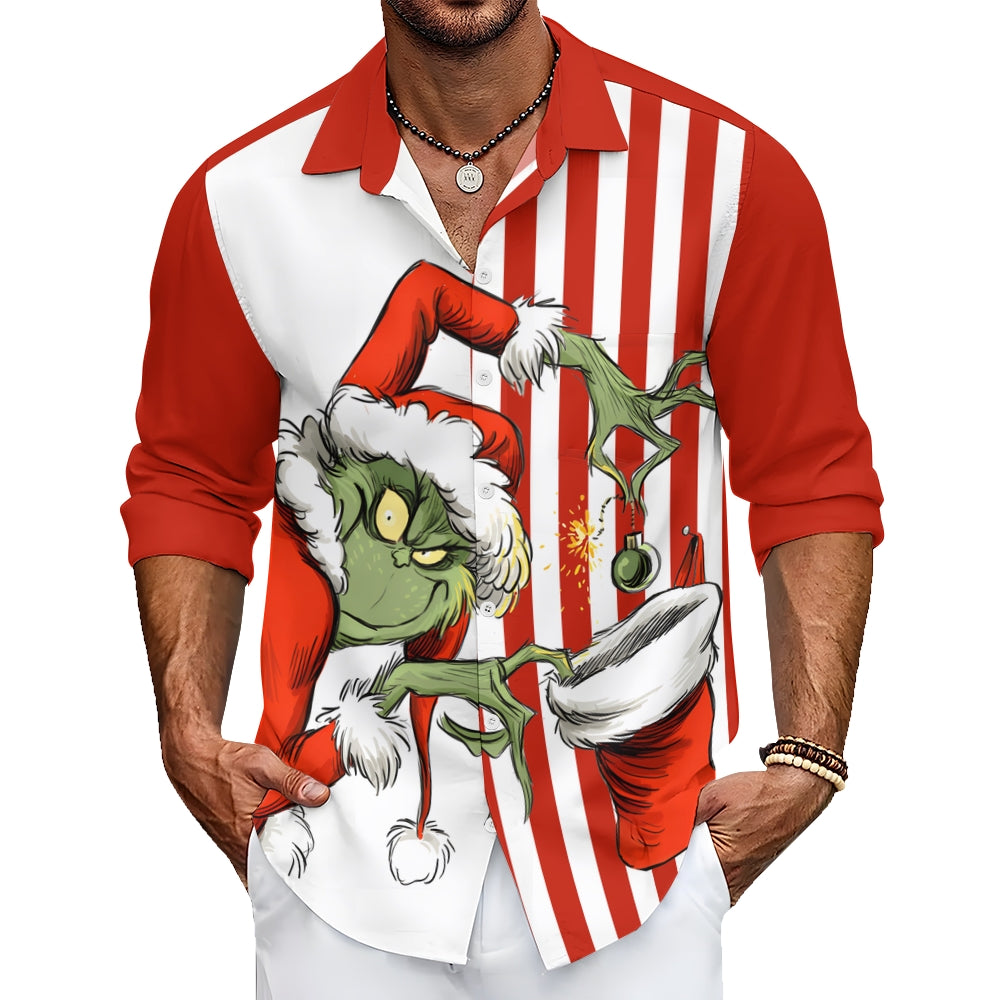 Men's   Casual Grinch Printed Long Sleeve Shirt 2311000206