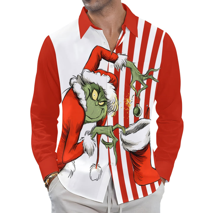 Men's   Casual Grinch Printed Long Sleeve Shirt 2311000206