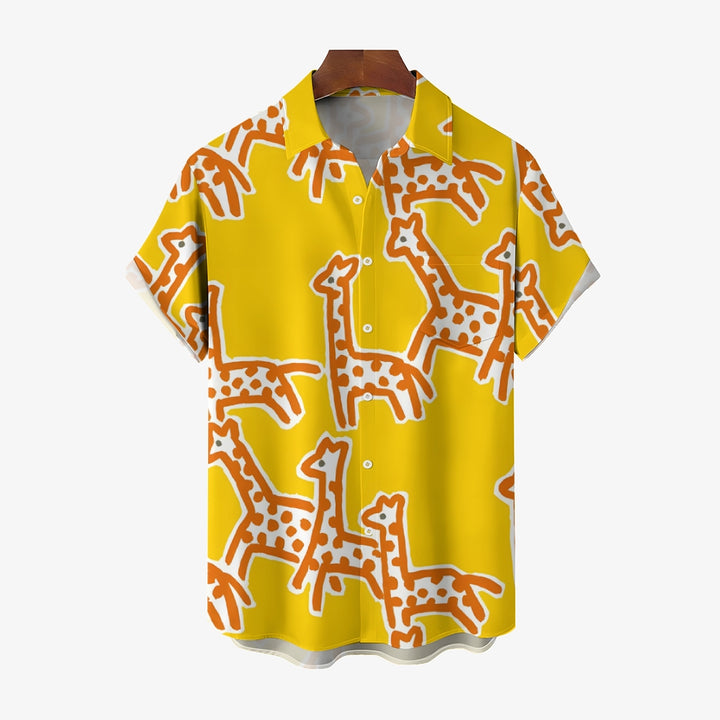 Men's Cartoon Giraffe Casual Short Sleeve Shirt 2401000096