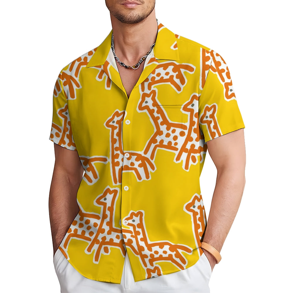 Men's Cartoon Giraffe Casual Short Sleeve Shirt 2401000096